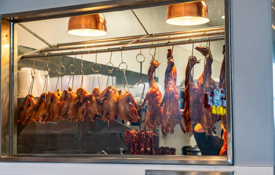 The signature roast ducks on display